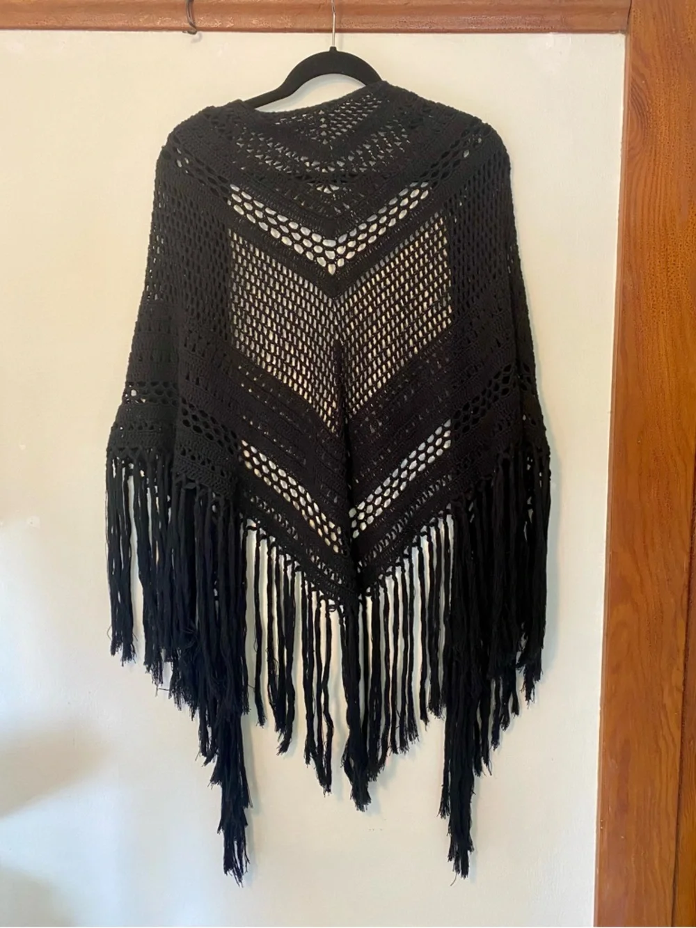 Rare Free People crochet fringe shawl